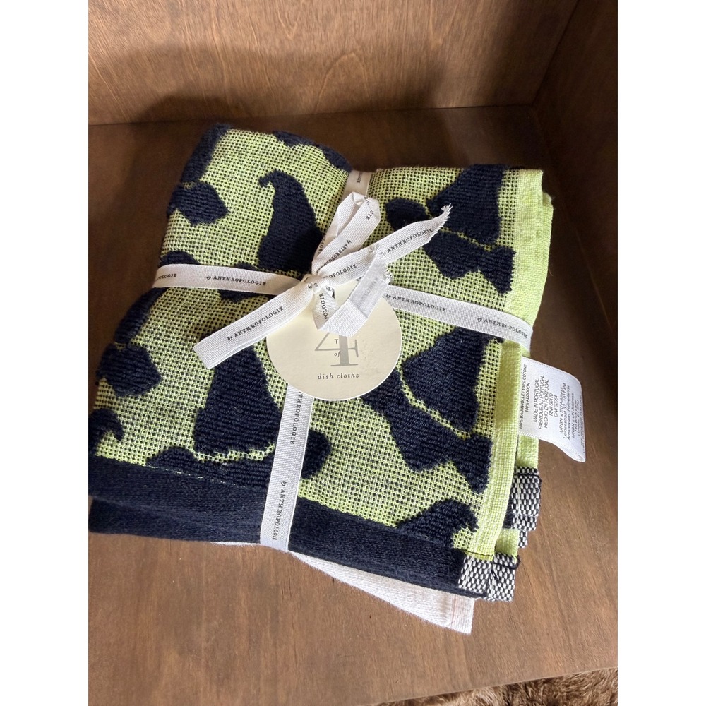 Anthropologie Set of 4 Cotton Dish Cloths Portugal Stars Lime Peach Navy New
